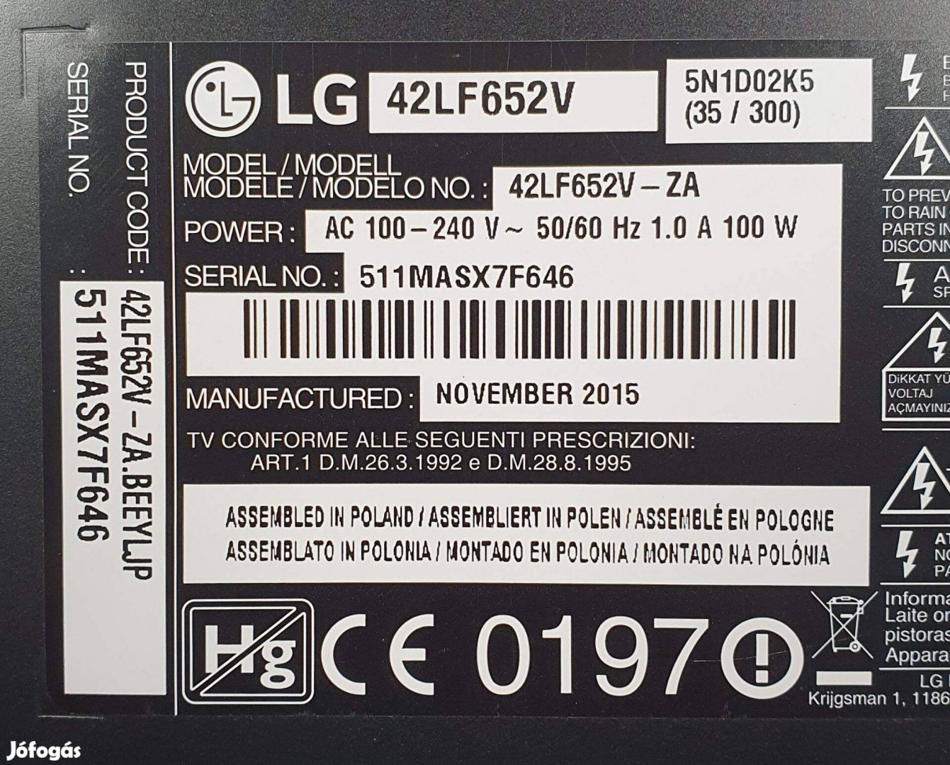 Lg 42LF652V LED LCD tv hibás törött alkatrésznek logozik