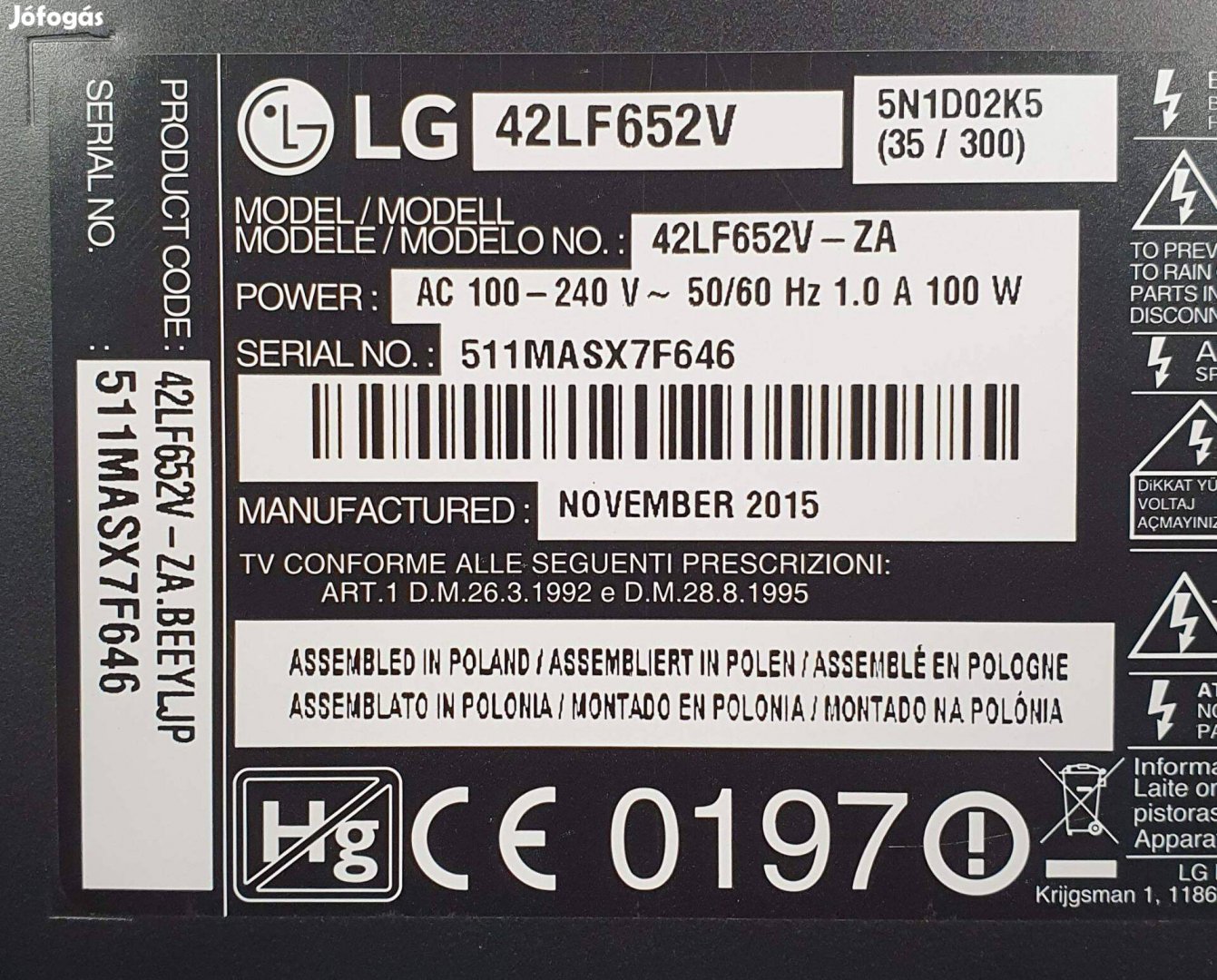 Lg 42LF652V LED LCD tv hibás törött alkatrésznek logozik,háttér 0