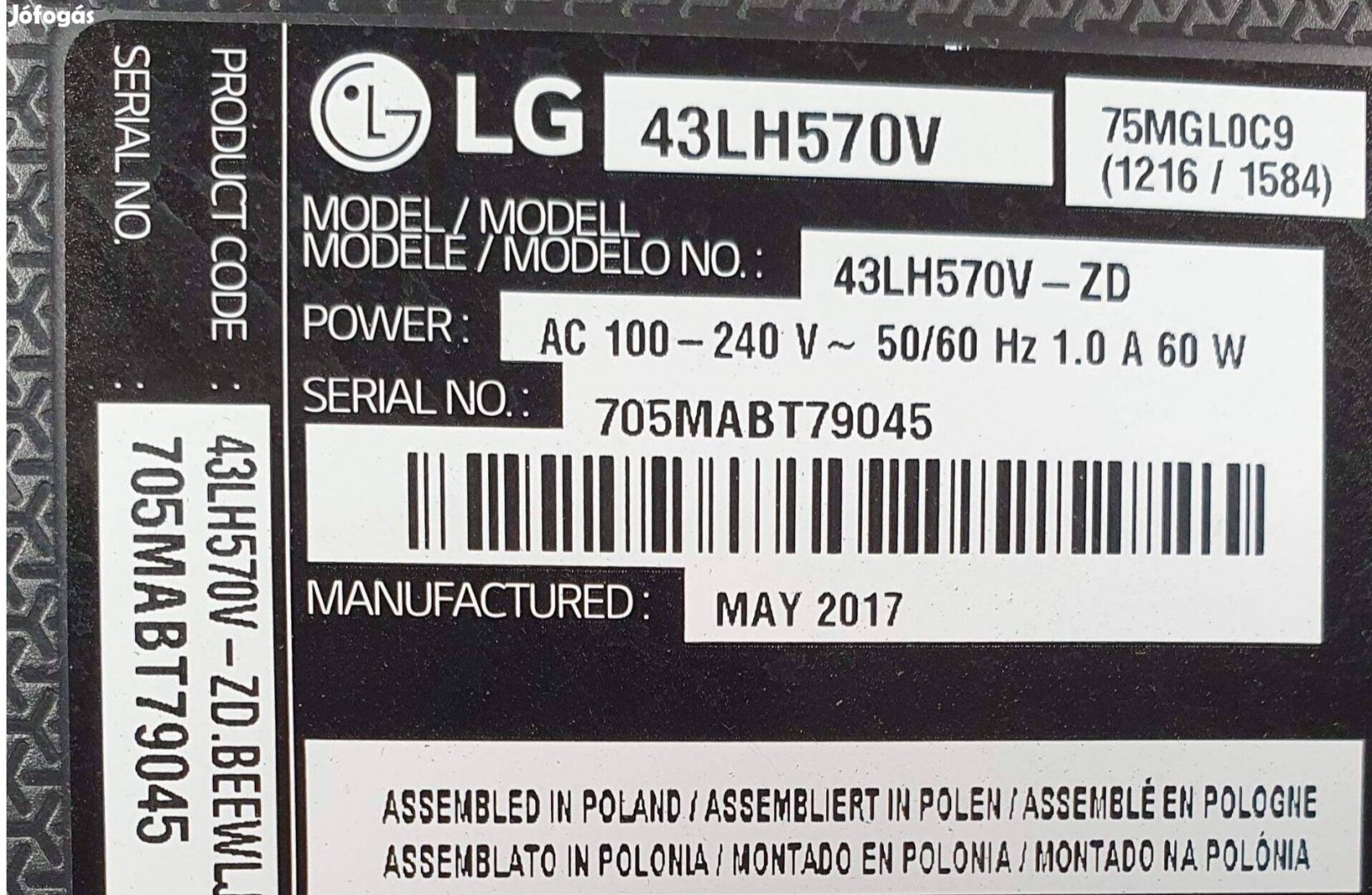 Lg 43LH570V LED LCD tv hibás törött alkatrésznek háttér kék