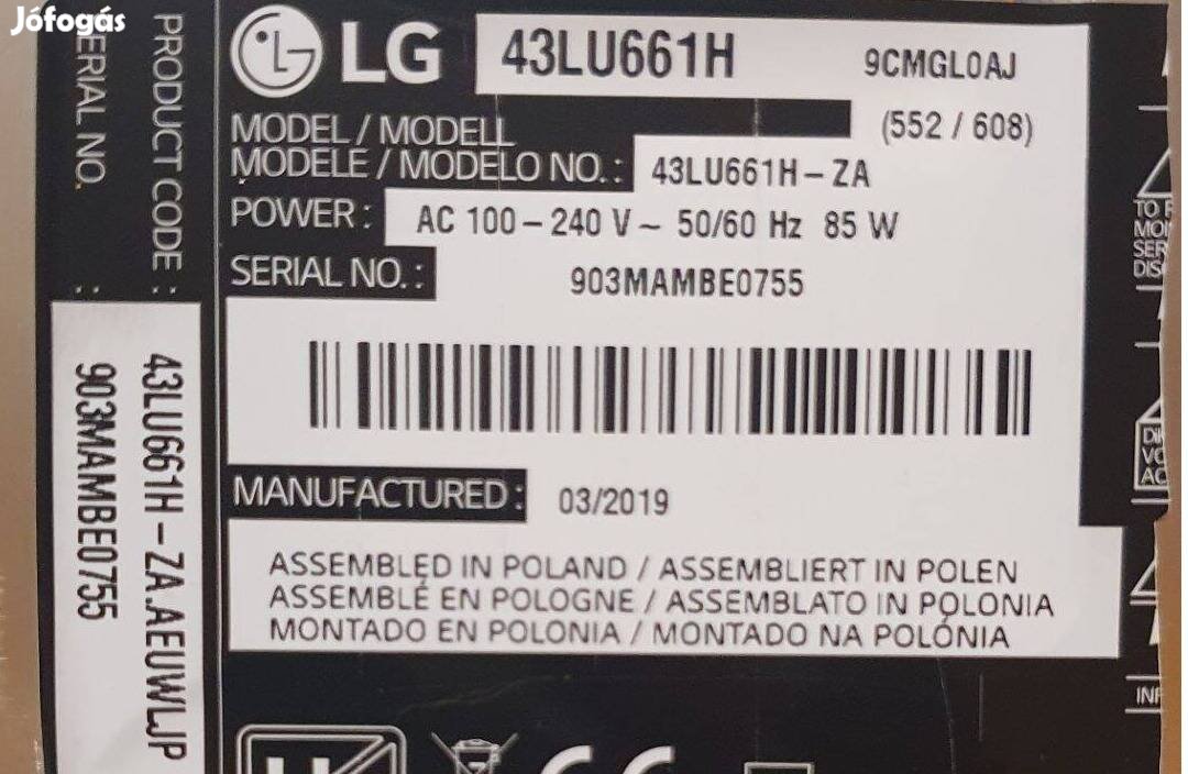 Lg 43LU661H LED LCD tv panelek 6870C-0532A LJ8 6870C-0532A