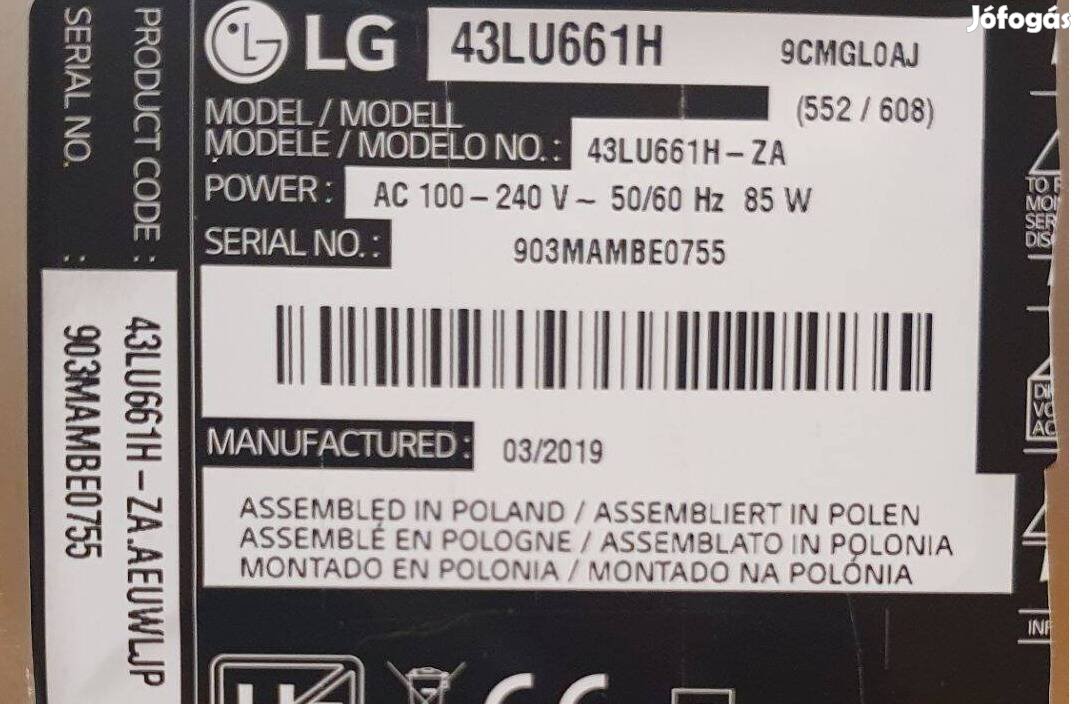 Lg 43LU661H LED LCD tv panelek alkatrésznek 6870C-0532A LJ8