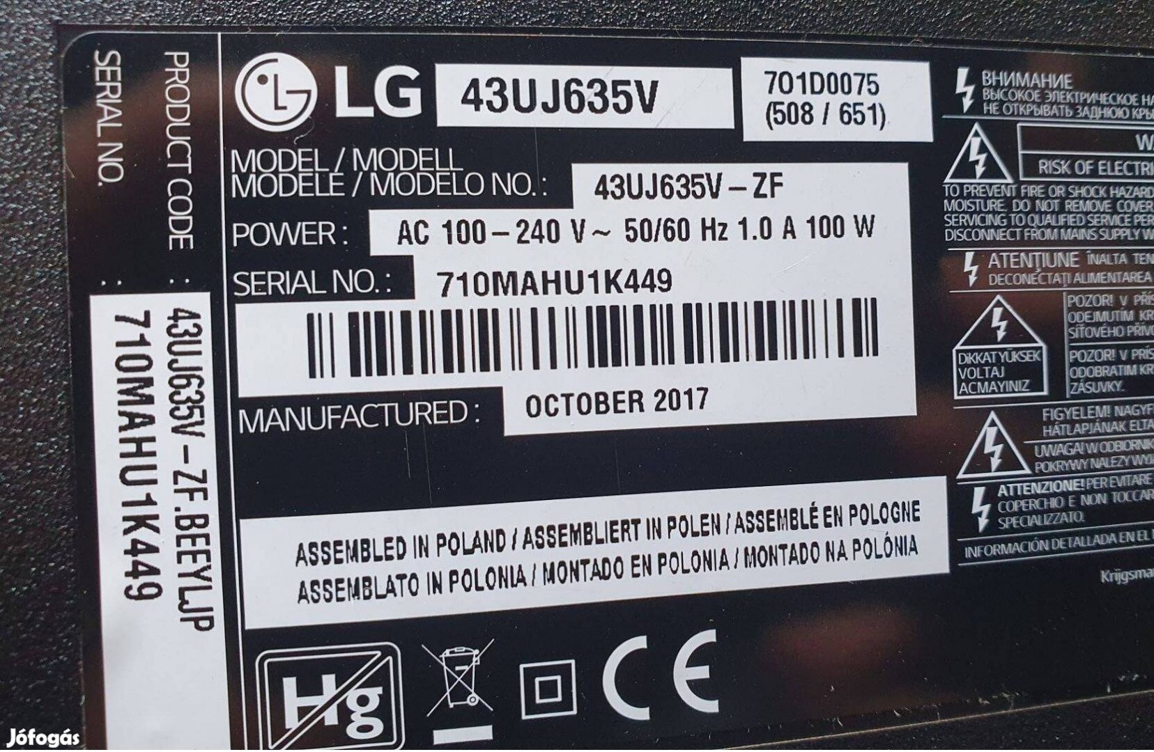 Lg 43Uj635V LED tv panelek alkatrésznek LJ7