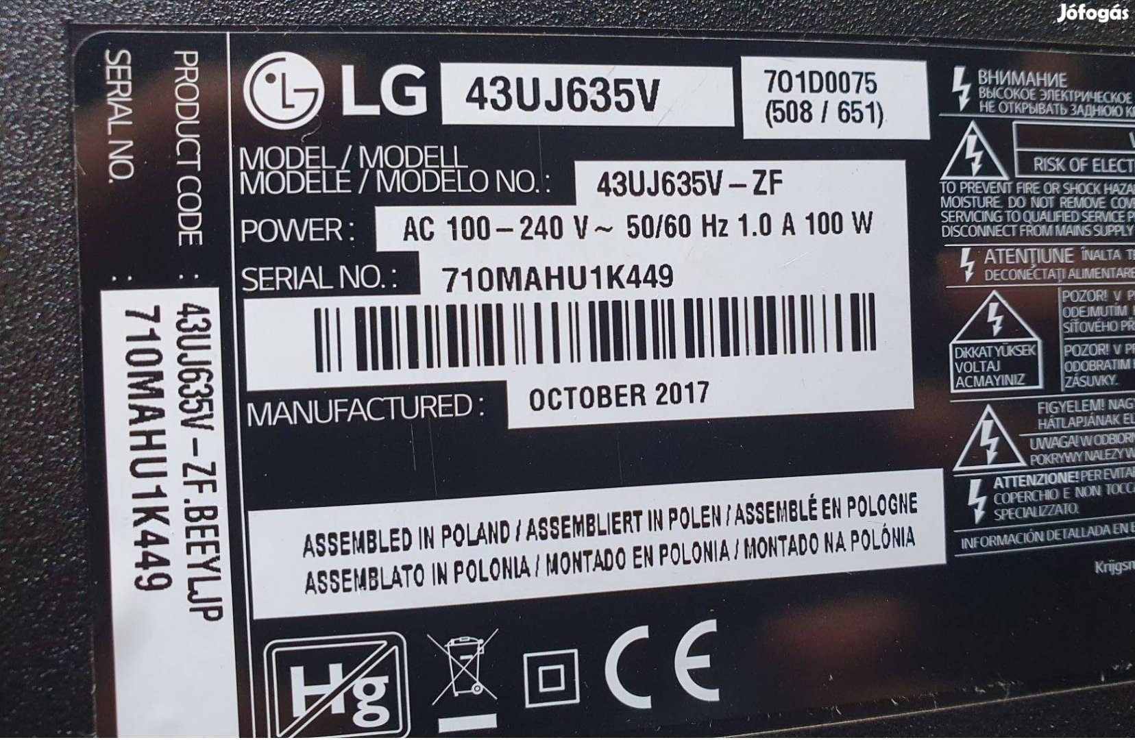 Lg 43Uj635V LED tv panelek alkatrésznek LJ7