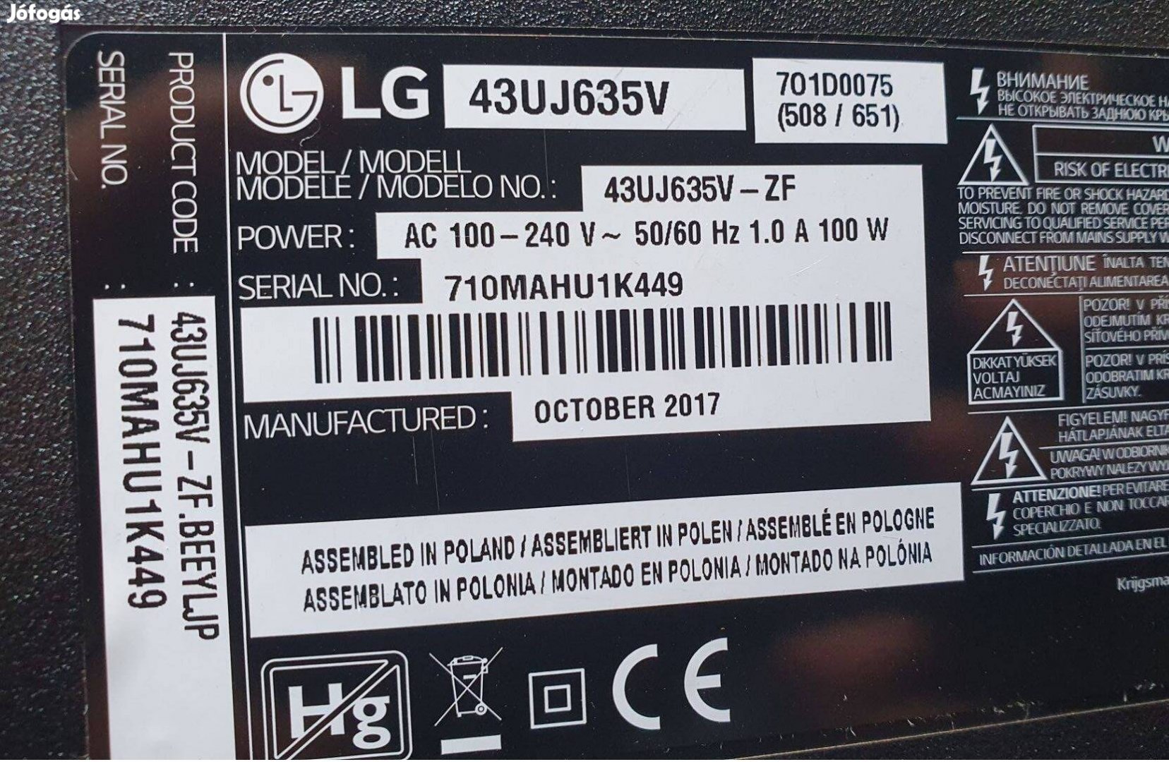 Lg 43Uj635V LED tv panelek alkatrésznek LJ7