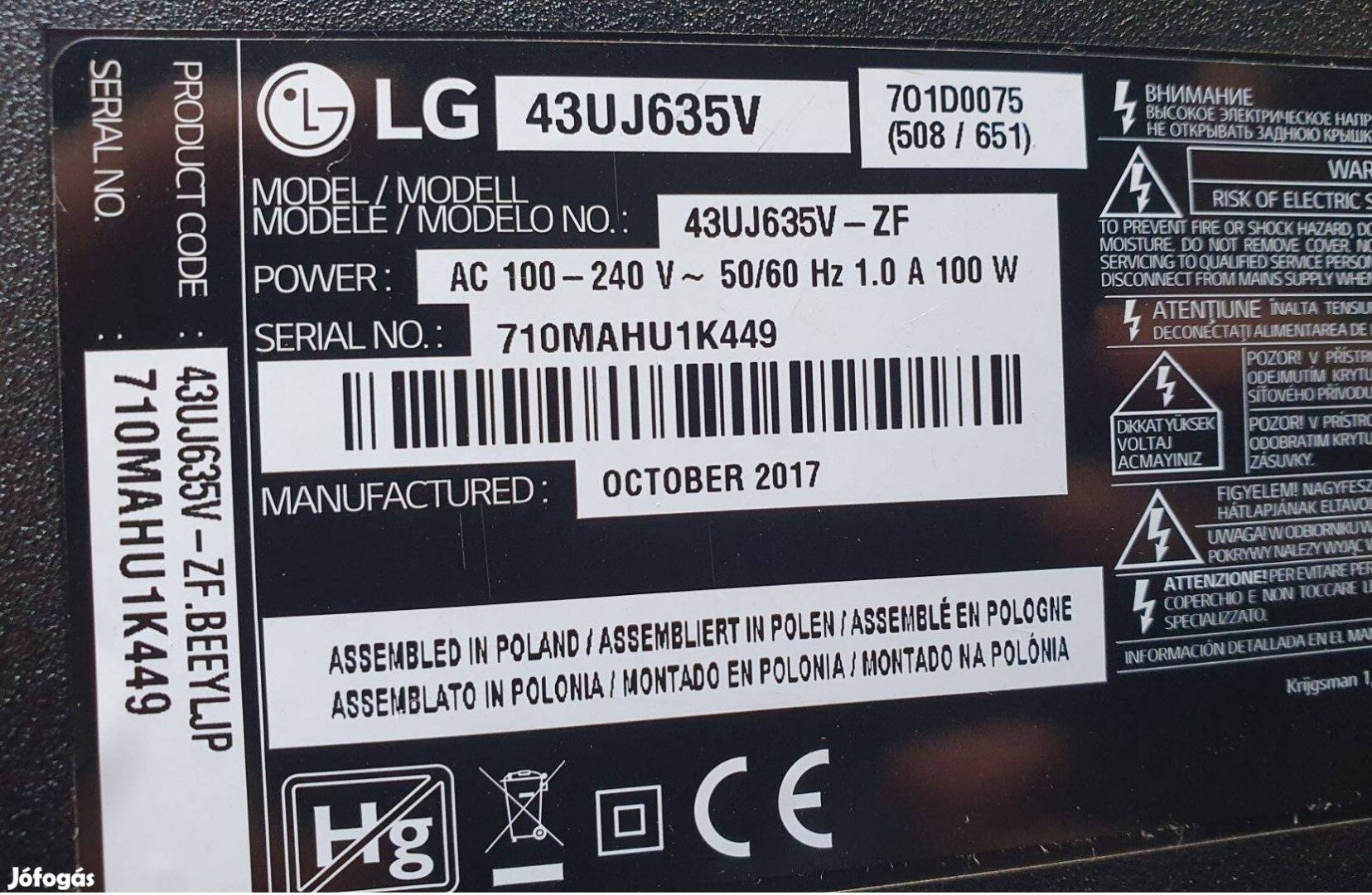 Lg 43Uj635V LED tv panelek alkatrésznek LJ7