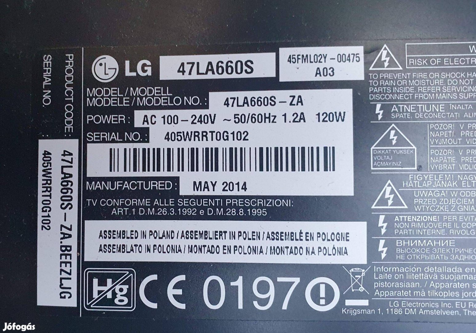 Lg 47LA660S LED LCD tv hibás törött alkatrésznek 47LA660