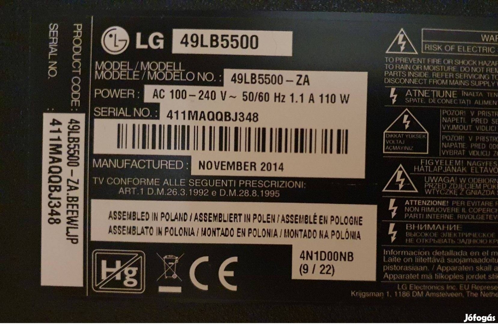 Lg 49LB5500 LED LCD tv panelek alkatrésznek 6870C-0481A EBT62973012