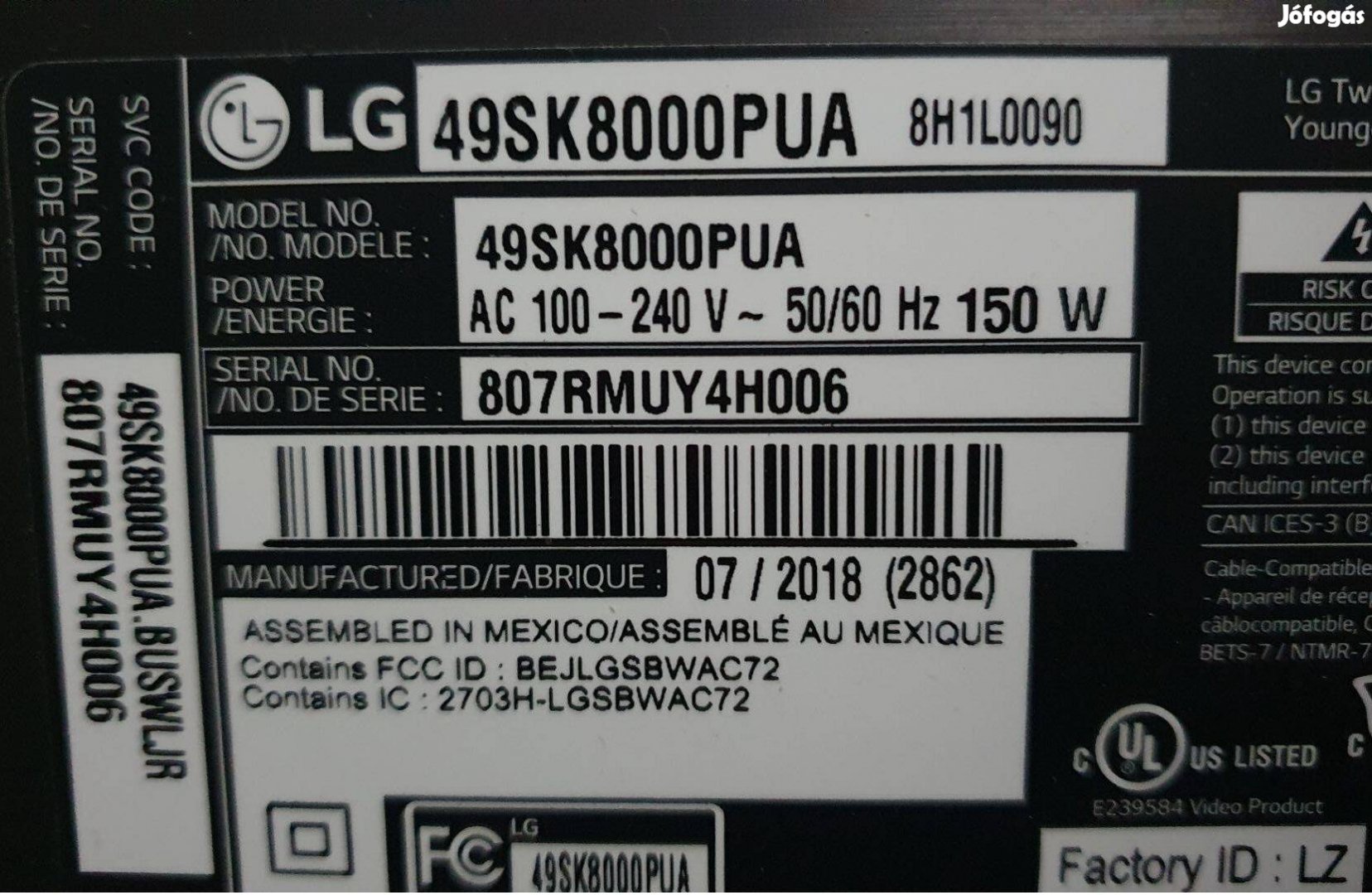 Lg 49SK8000PUA LED LCD tv hibás törött alkatrésznek 4K UHD Smart