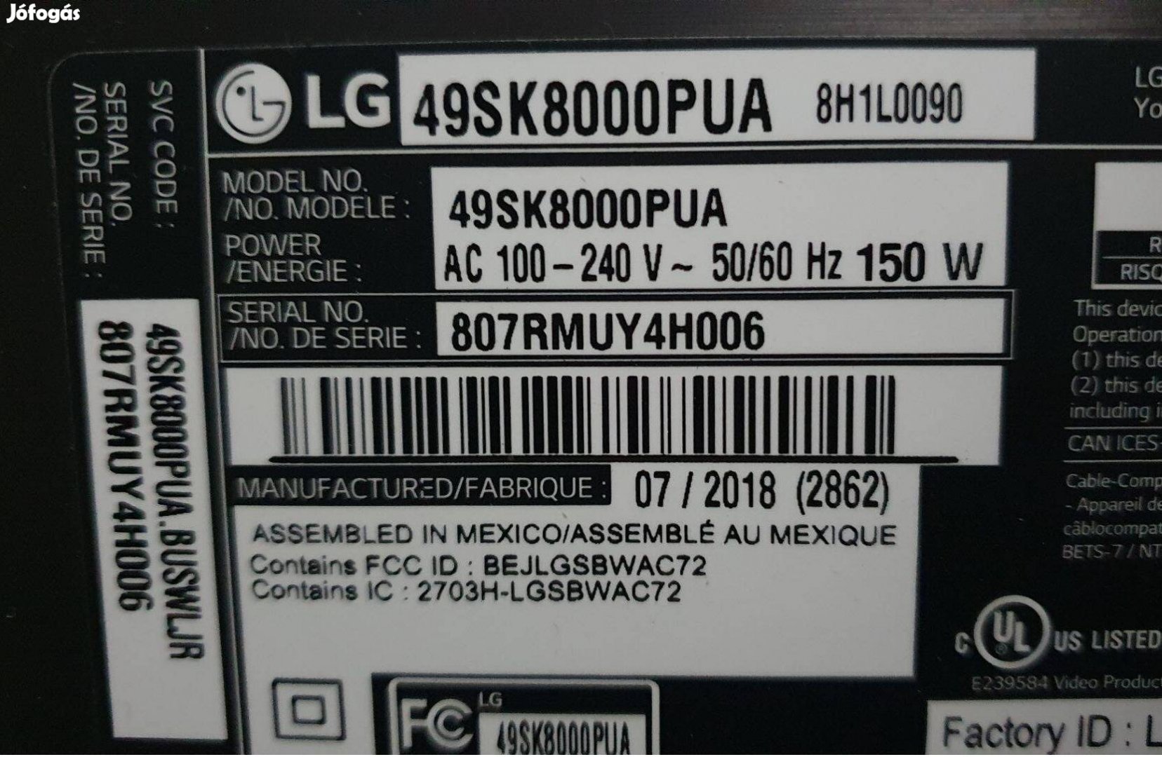 Lg 49SK8000PUA LED LCD tv hibás törött alkatrésznek 4K UHD Smart