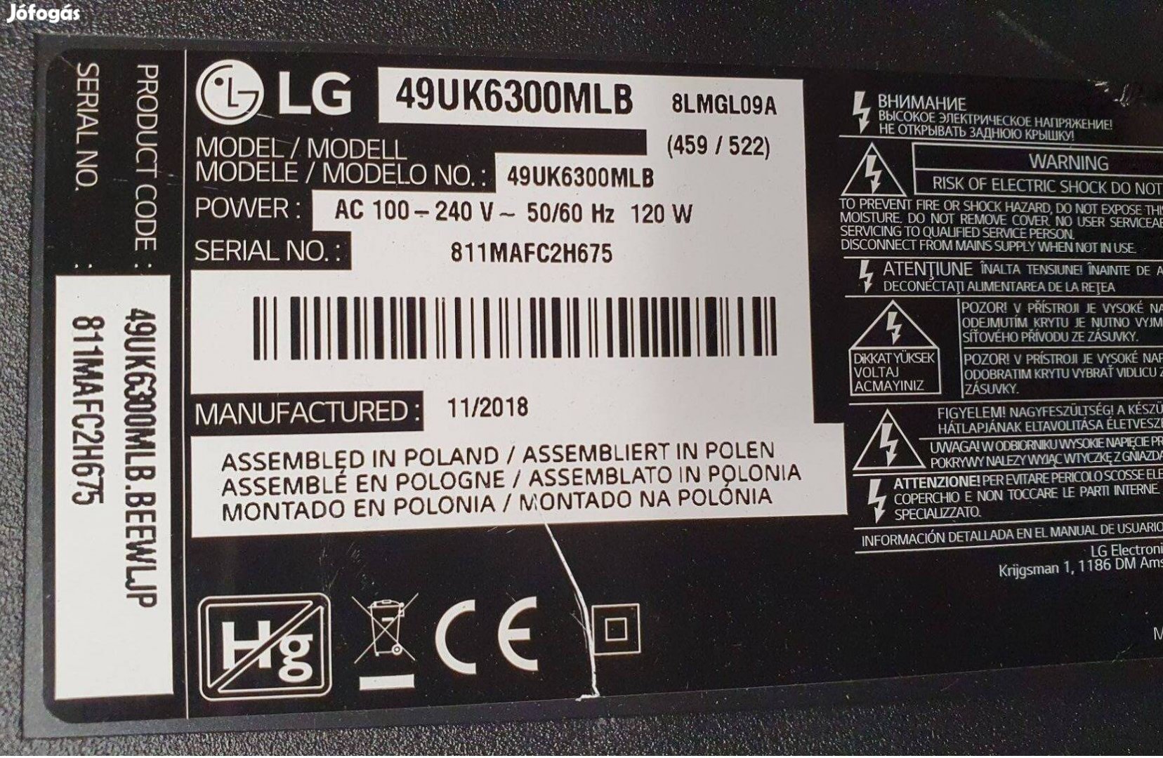 Lg 49UK6300MLB LED tv panelek alkatrésznek LJ8 Lgp49DJ-17U1
