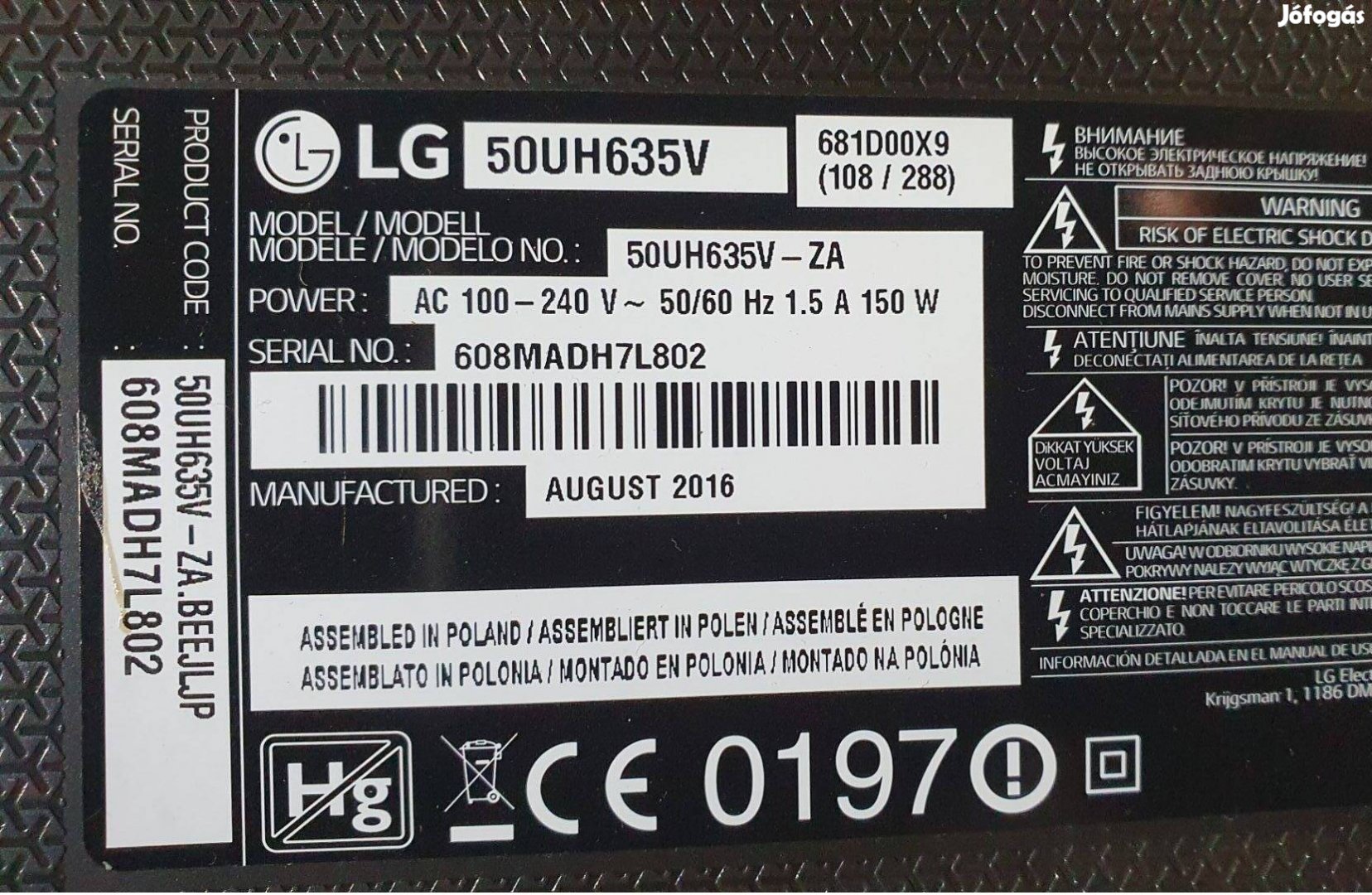 Lg 50UH630V LED LCD tv hibás törött alkatrésznek UHD