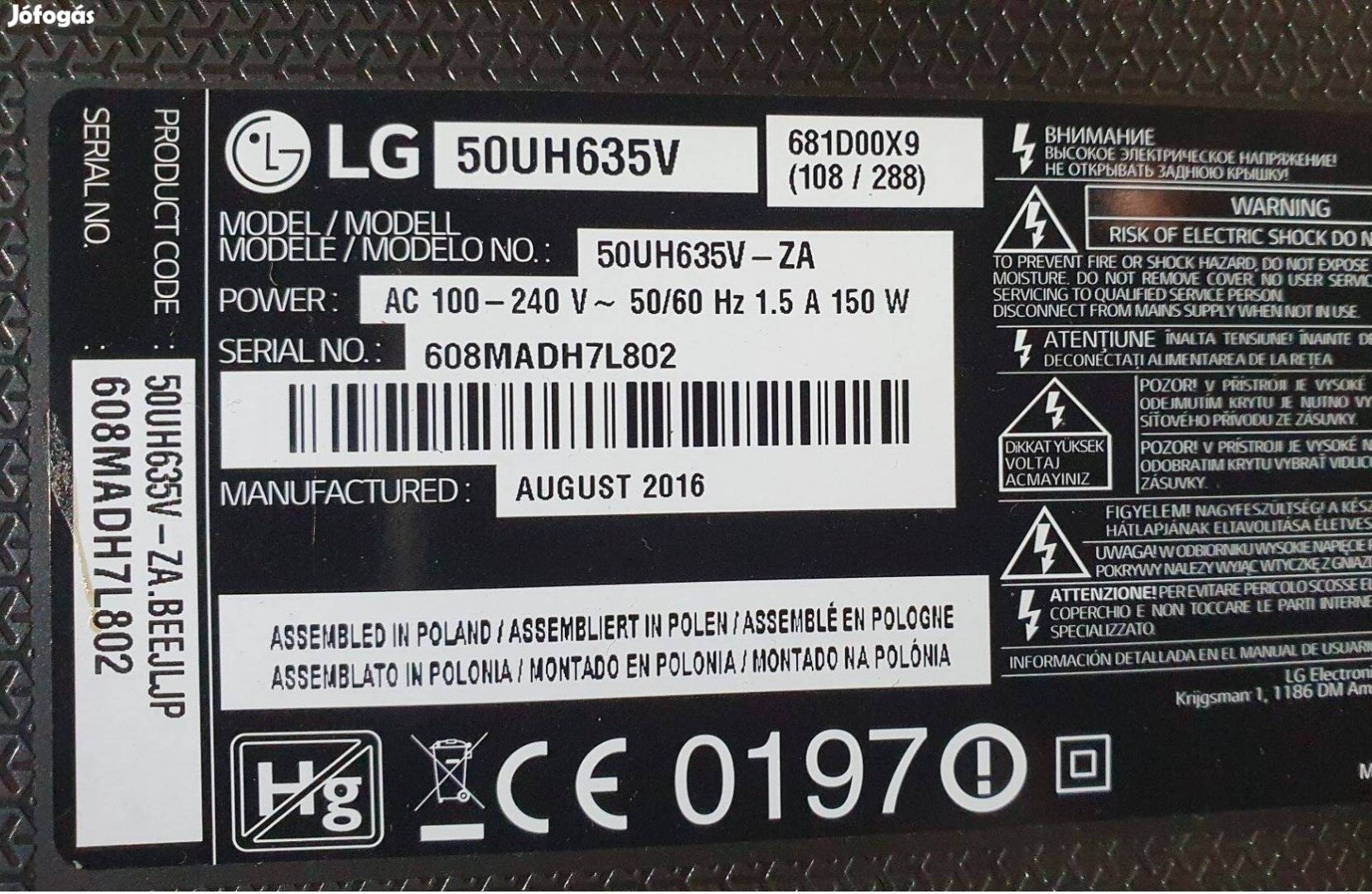 Lg 50UH630V LED LCD tv hibás törött alkatrésznek UHD