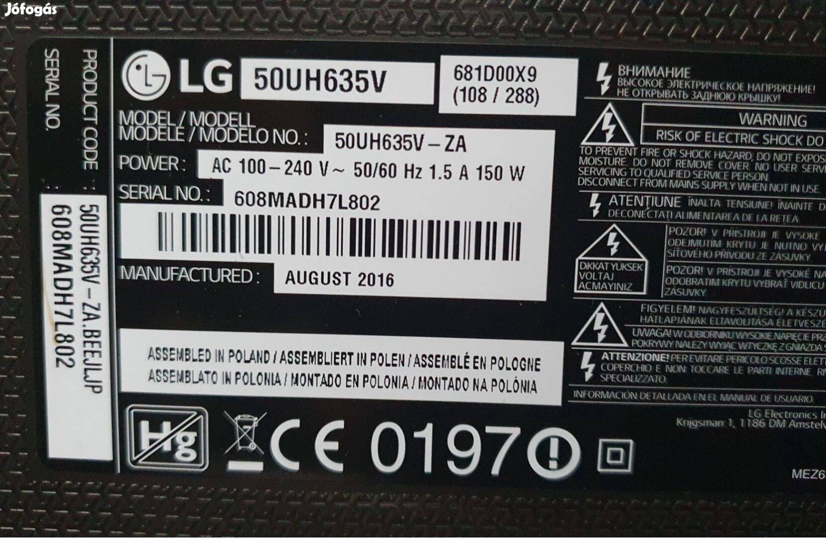 Lg 50UH635V LED LCD tv hibás törött alkatrésznekeladó UHD 4K
