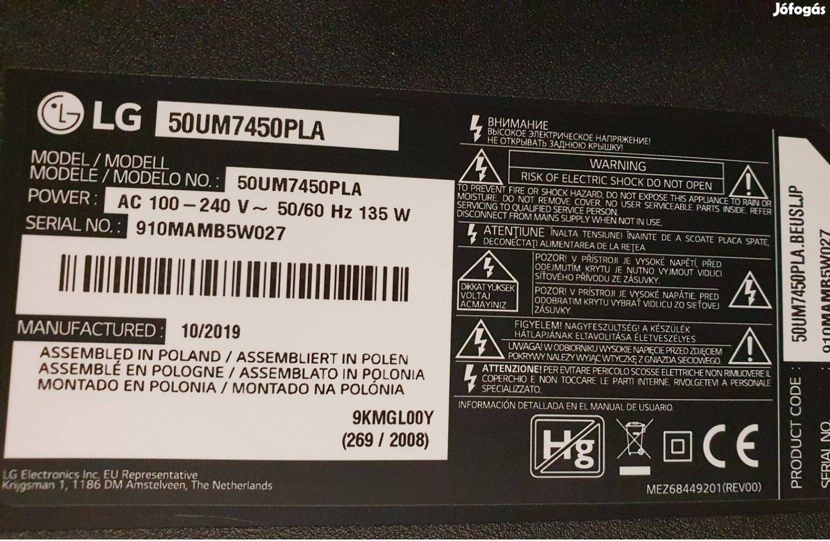 Lg 50UM7450PLA LED tv eladó UHD hibás törött alkatrésznek LJ9
