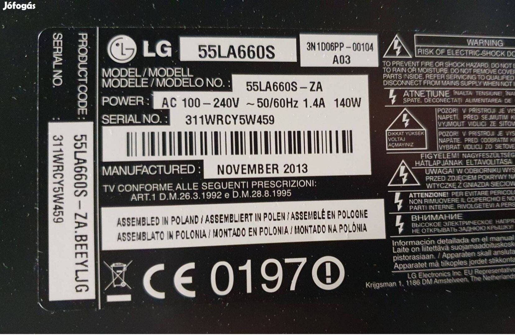 Lg 55LA660S LED LCD tv hibás törött alkatrésznek háttér nem árképző