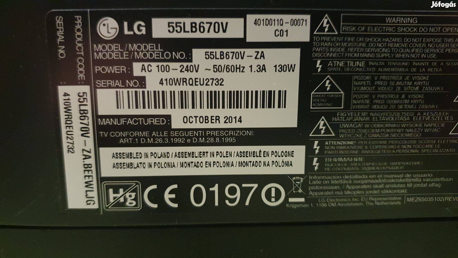 Lg 55LB670V LED LCD tv háttér világítás