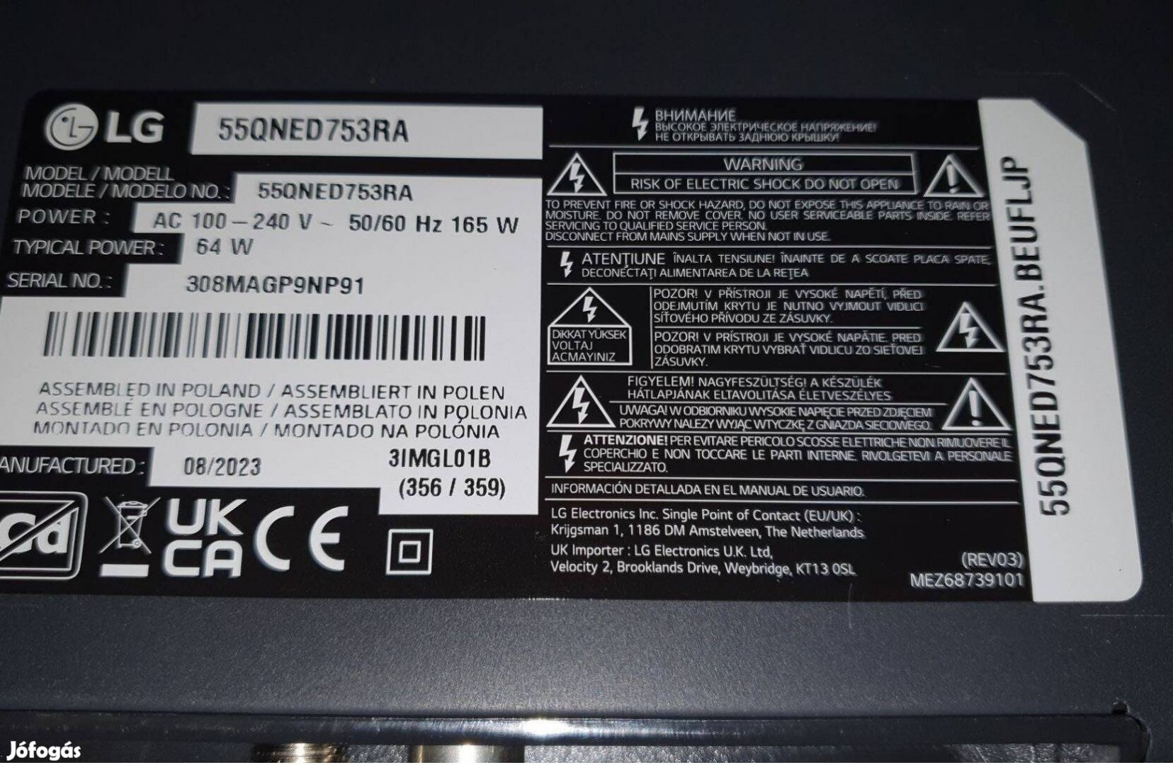 Lg 55Qned753RA 4k led tv hibás törött alkatrésznek