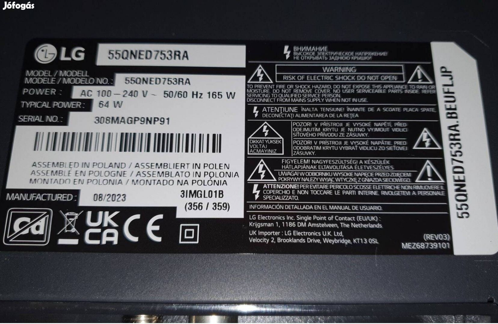 Lg 55Qned753RA 4k led tv hibás törött alkatrésznek