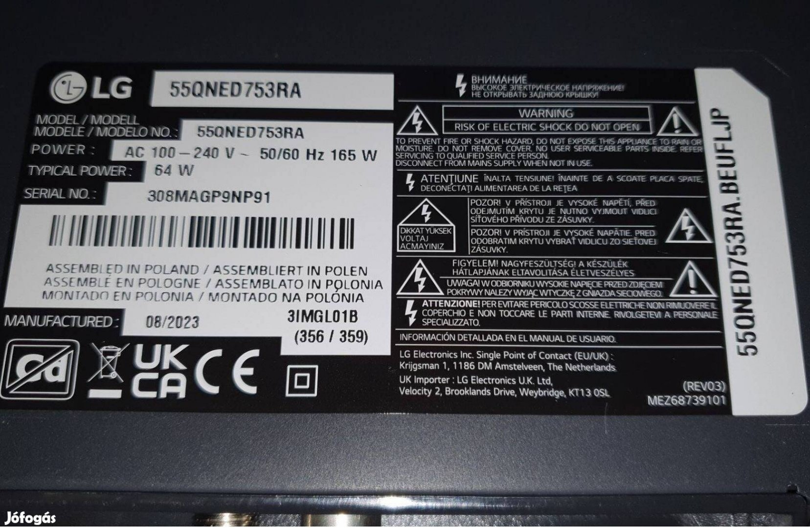 Lg 55Qned753RA 4k led tv hibás törött alkatrésznek eladó