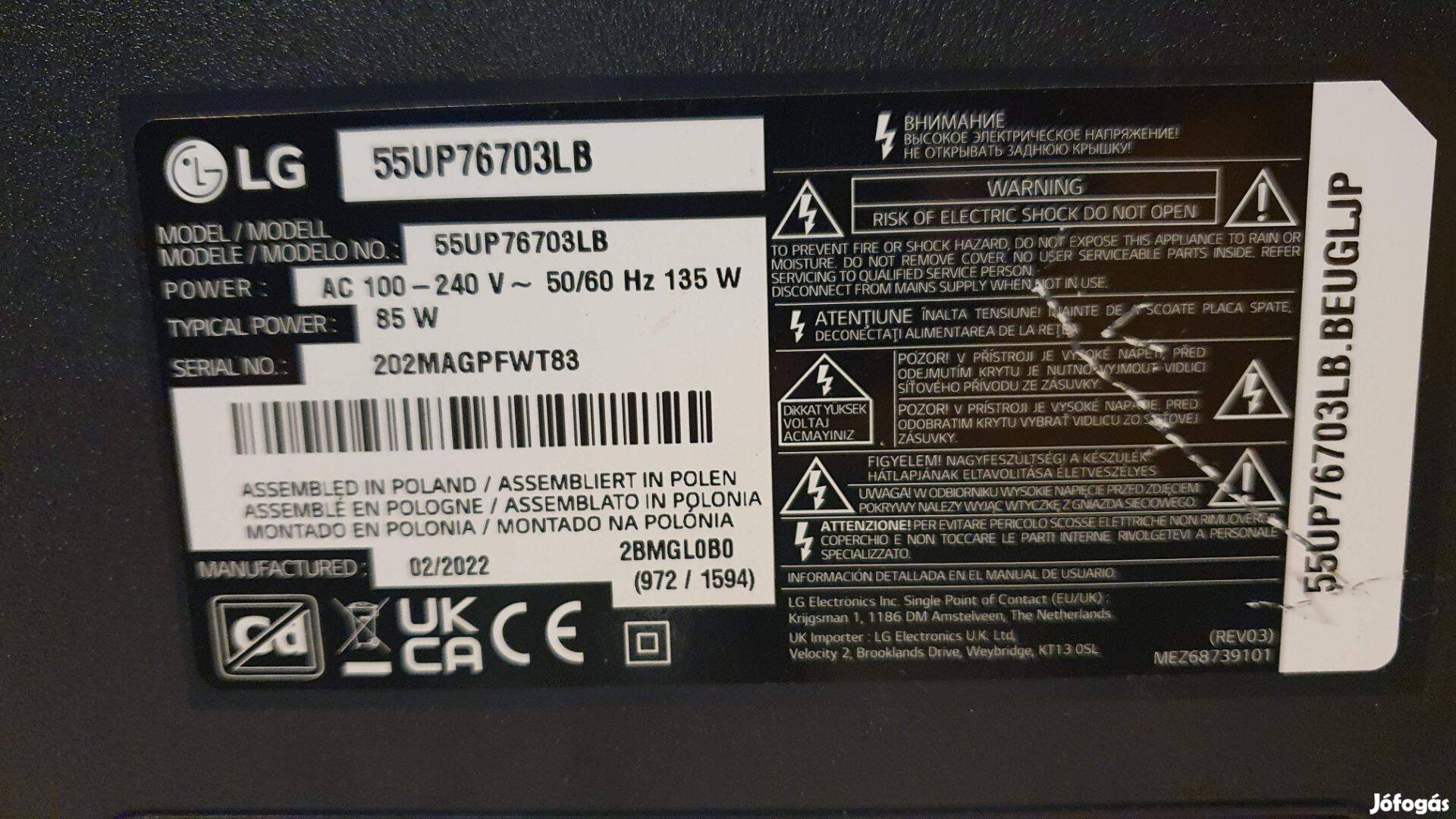 Lg 55UP76703LB LED LCD tv hibás törött alkatrésznek