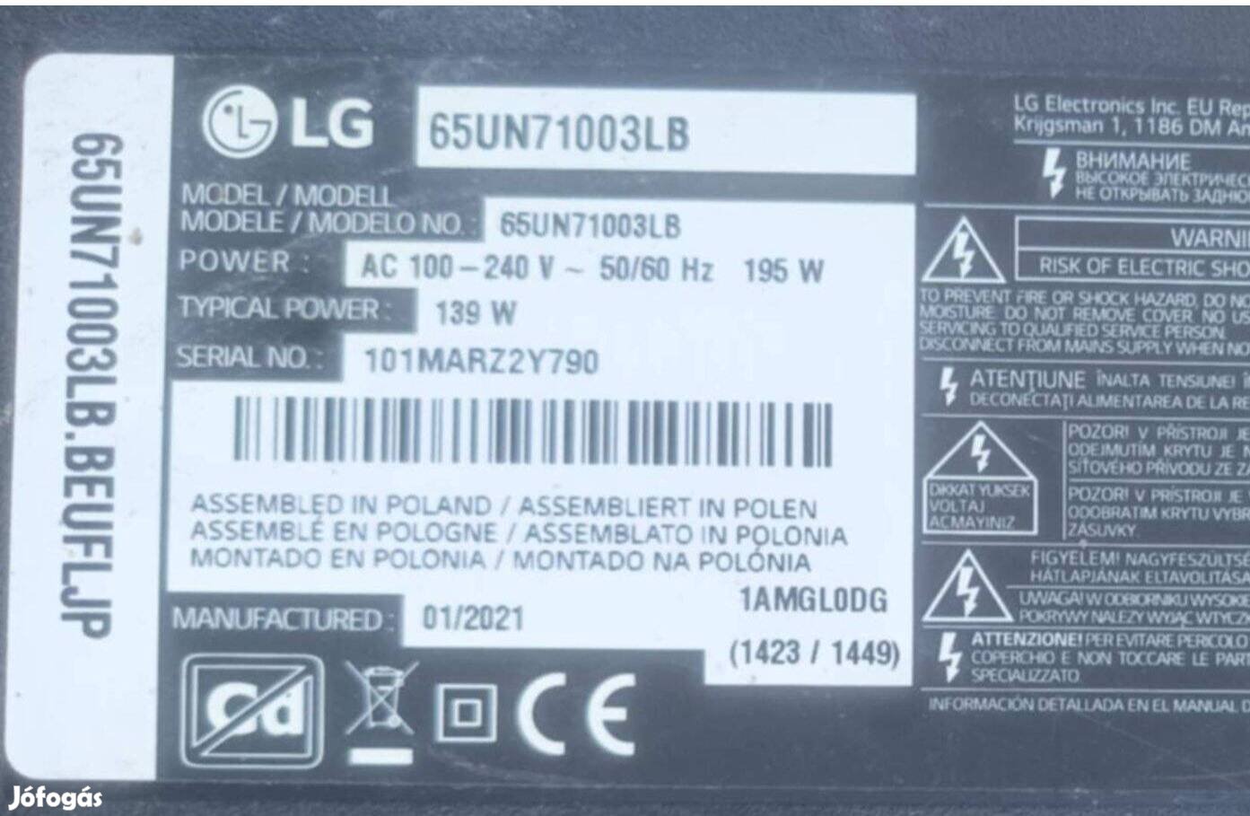 Lg 65UN71003LB LED lcd tv UHD panelek LJ20 alkatrésznek 4K 65UN71003