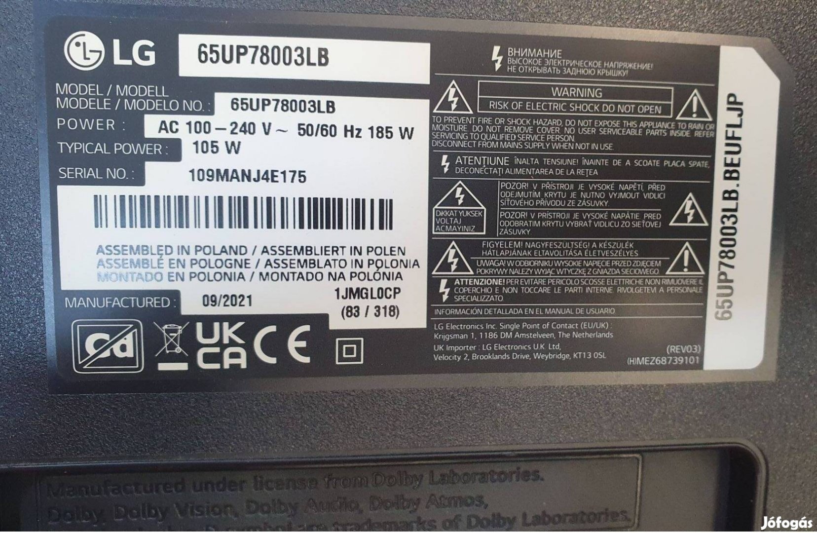 Lg 65UP78003LB LED tv hibás törött alkatrésznek UHD 4K 65UP78003