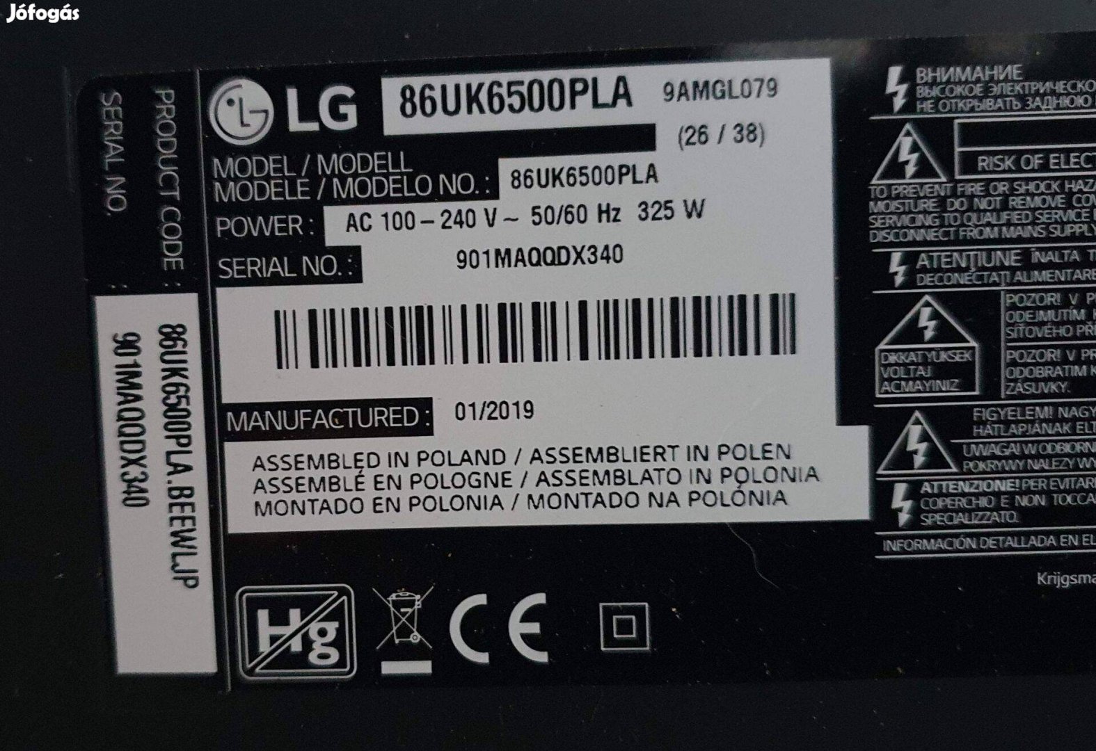 Lg 86UK6500PLA LED tv tápegység panel Lgp86T-18U1