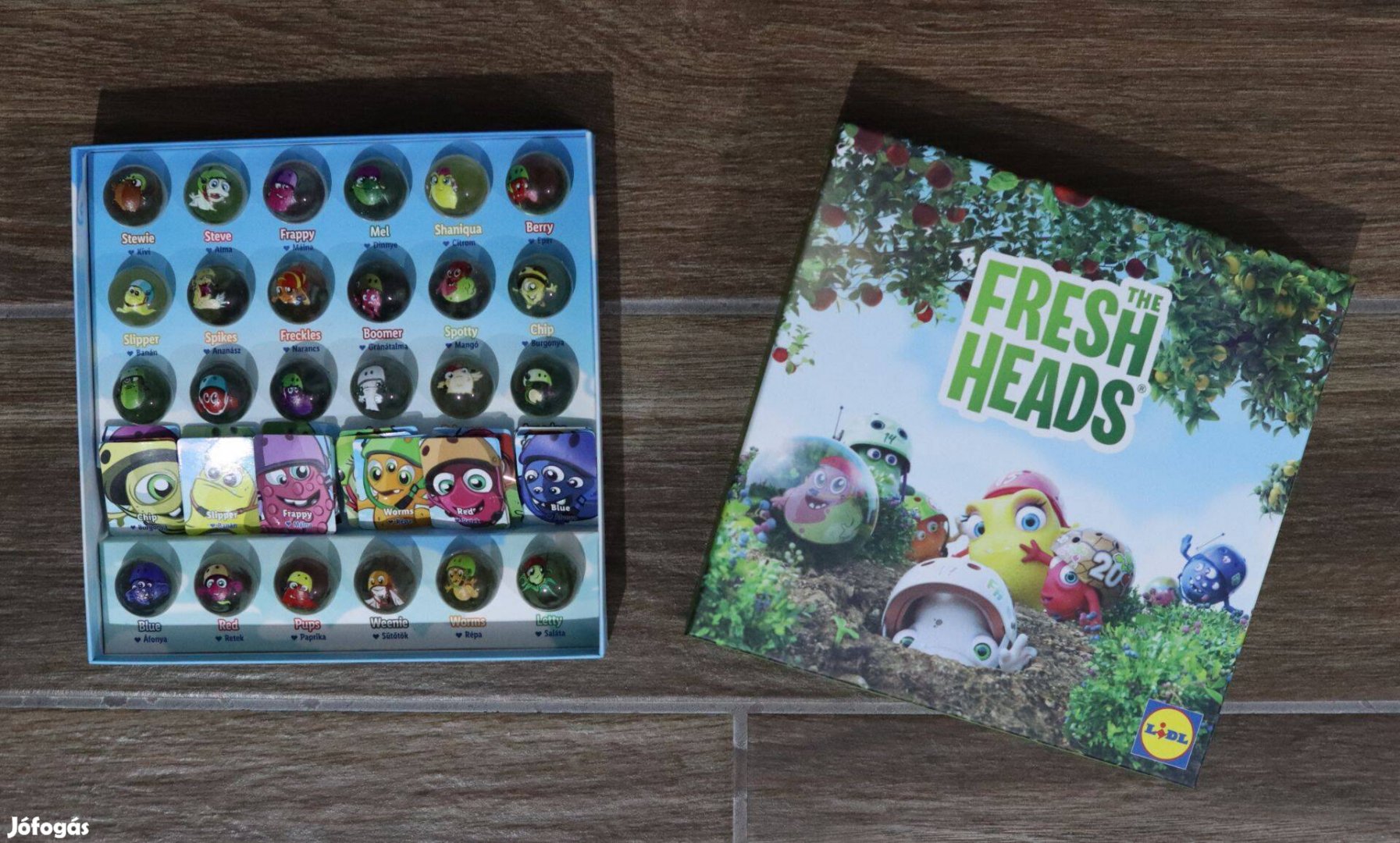 Lidl fresh heads üveggolyók (24 db) kártyákkal gyűjtő dobozban