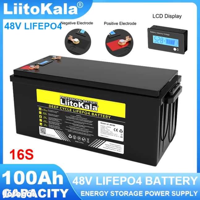 Liitokala 48V-os Lifepo4 Munka Akkumulátor 100Ah  LCD (5838)