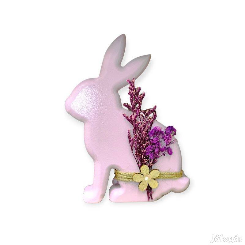 Lila fa húsvéti nyúl dísz szárított virágokkal 10x2x15cm