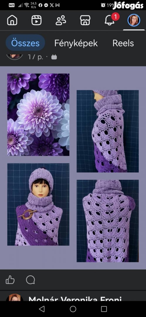 Lila varázslat szett, kézzel horgolt.