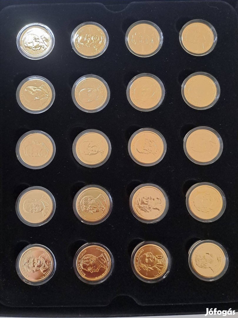 Limitált kiadású 40 darabos színarany bevonatú USA dollár érme kollekc