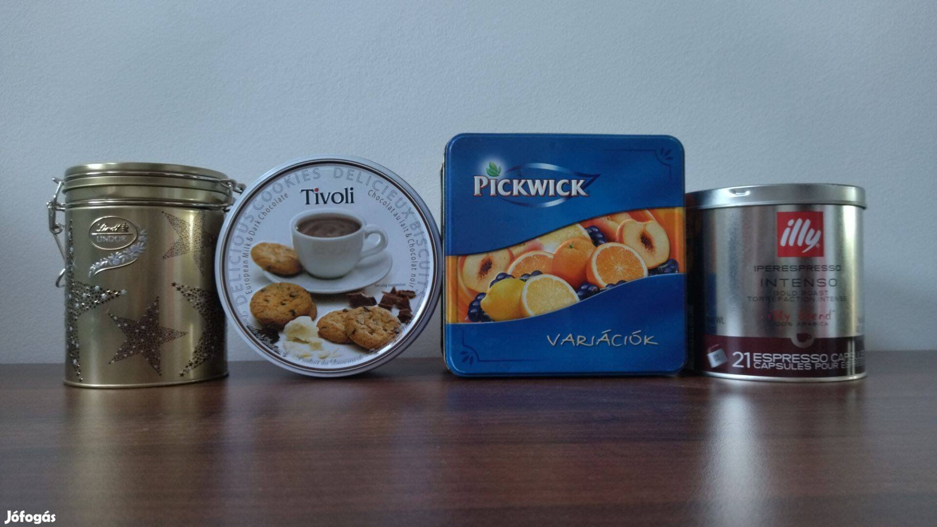 Lindt, Tivoli, Pickwick, Illy fémdoboz / fémdobozok, tárolók - 4 db