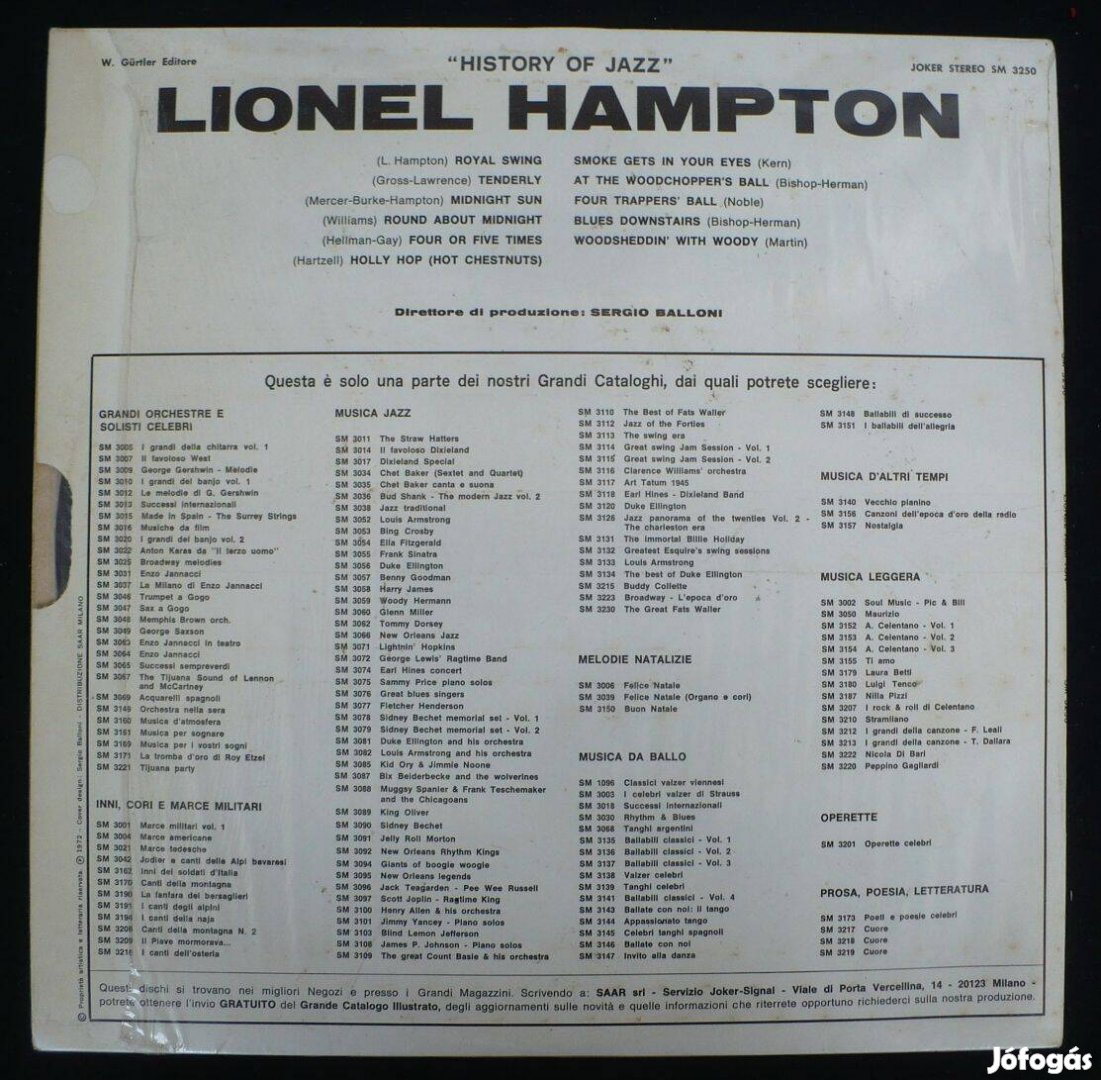 Lionel Hampton: History of jazz (olasz nyomású LP)