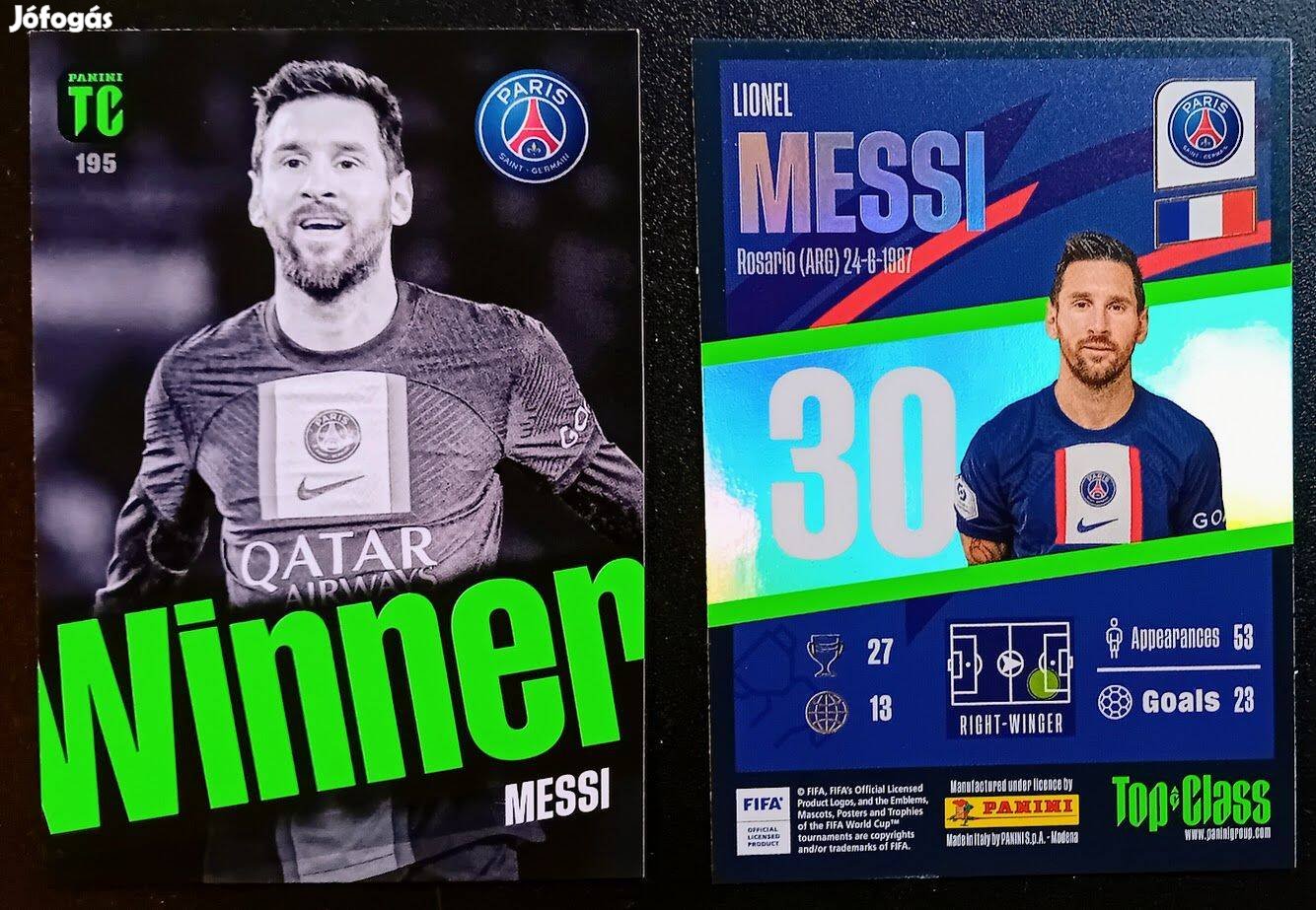 Lionel Messi Argentína Winner focis kártya Panini Top Class
