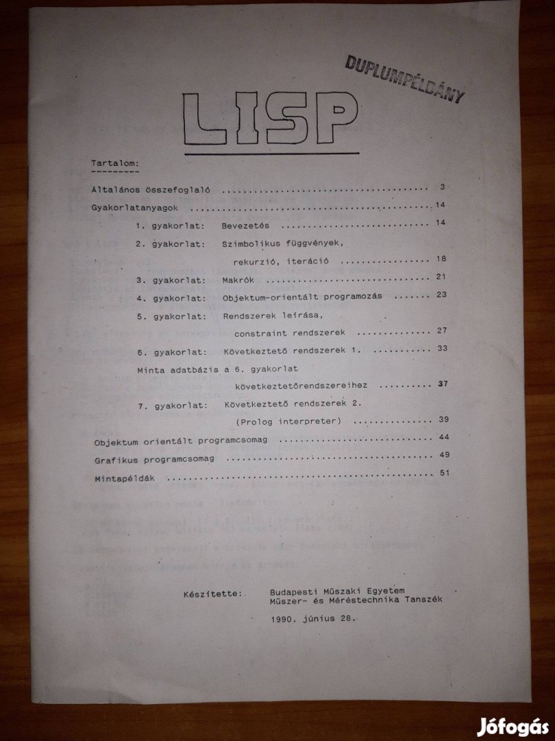 Lisp Duplumpéldány - Budapesti Műszaki Egyetem - 1990 könyv
