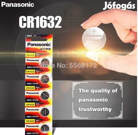 Lithium CR1632 - Panasonic  Gombelem 5 db-os csomag  (3722)