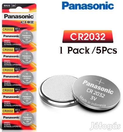 Lithium CR2032 - Panasonic  Gombelem 5 db-os csomag  (2860)