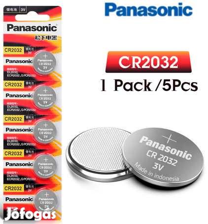 Lithium CR2032 - Panasonic  Gombelem 5 db-os csomag  (2860)