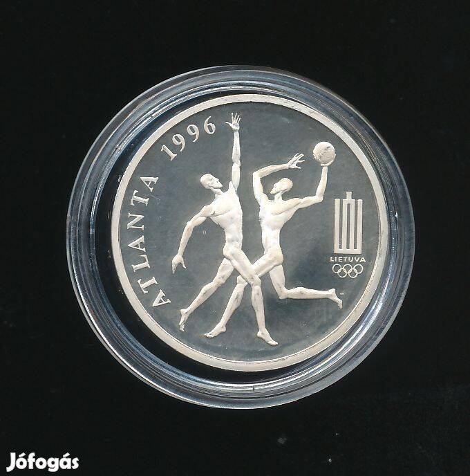 Litvánia 50 Litu 1996, tükörfényes ezüst érme, kosárlabda