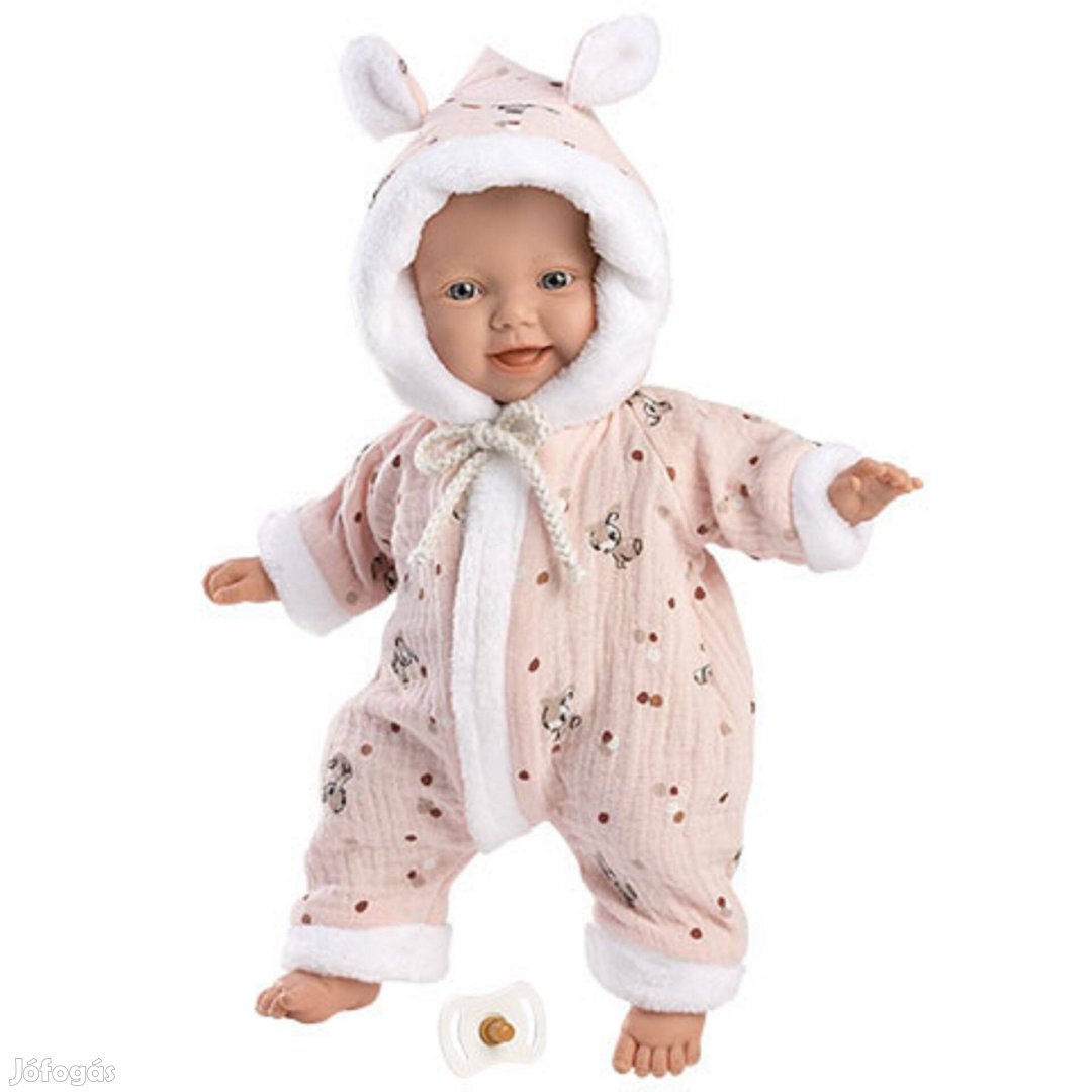 Llorens Lány csecsemő 31cm-es baba rózsaszín kapucnis ruhában e