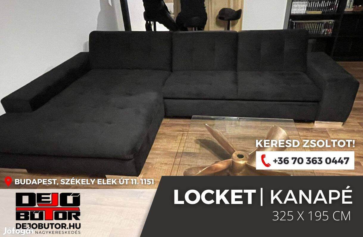 Locket sarok kanapé rugós ülőgarnitúra 325x195 cm ágyazható black
