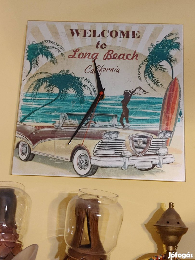 Long Beach California üveg számlapos old timer falióra quarc