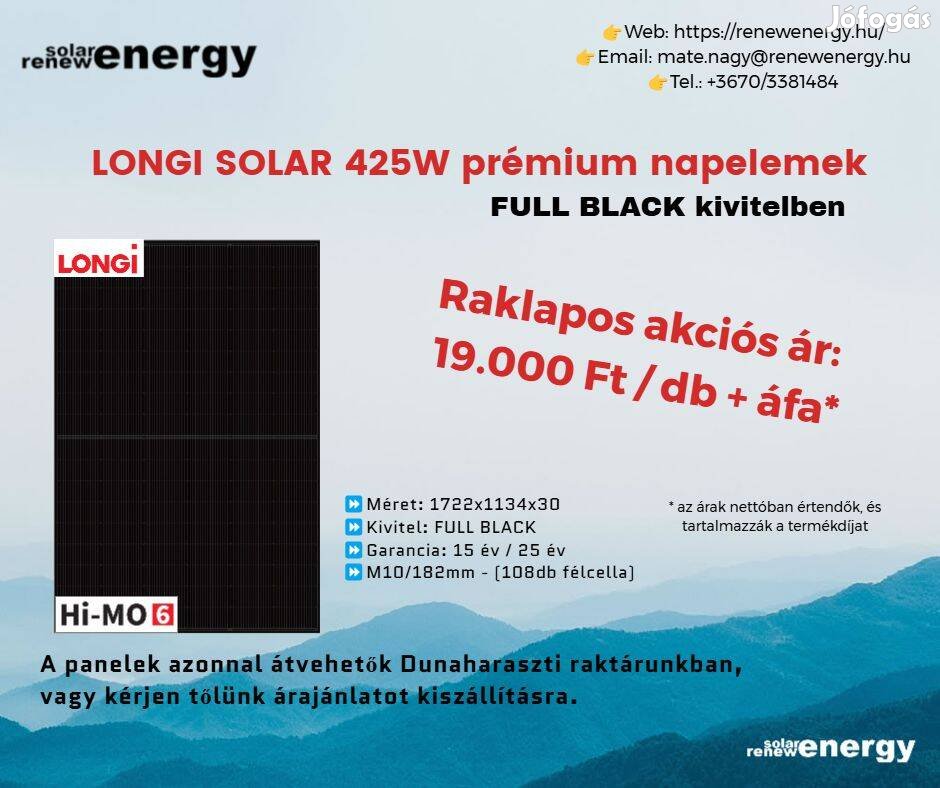 Longi Solar 425W full black napelem készletről