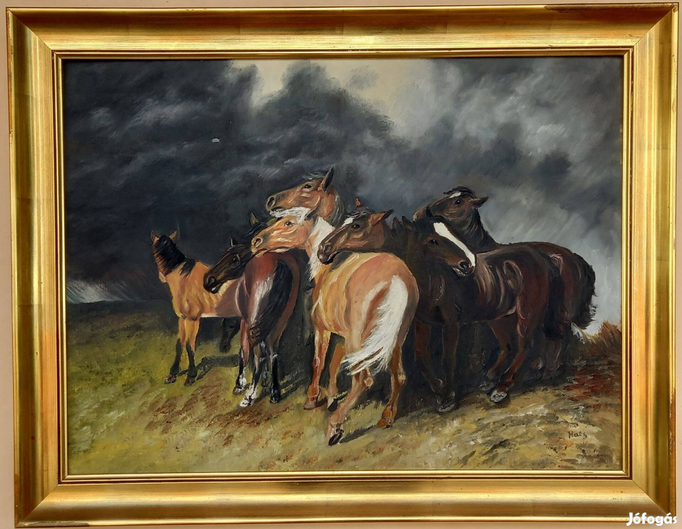 Lovak a viharban nagy méretű olajfestmény