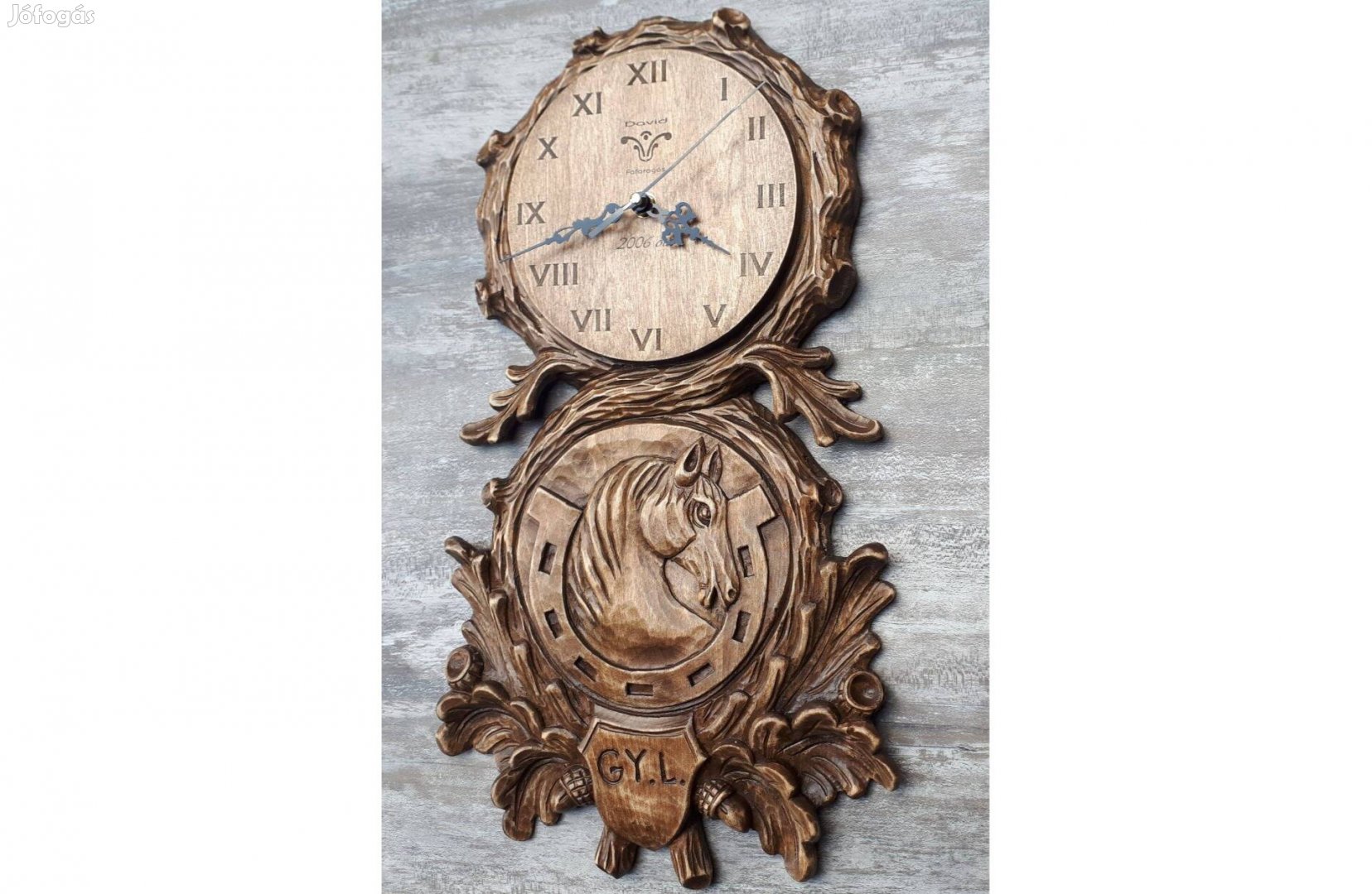 Lovasóra lóóra fafaragás faóra falióra ajándéktárgyak
