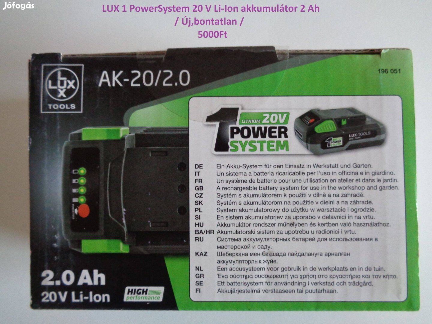 Lux 20V 2,0Ah Li-ion akkumulátor