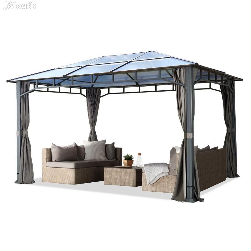 Luxus ALU kerti pavilon, pergola rendezvénysátor 3x4m oldalfüggönnyel