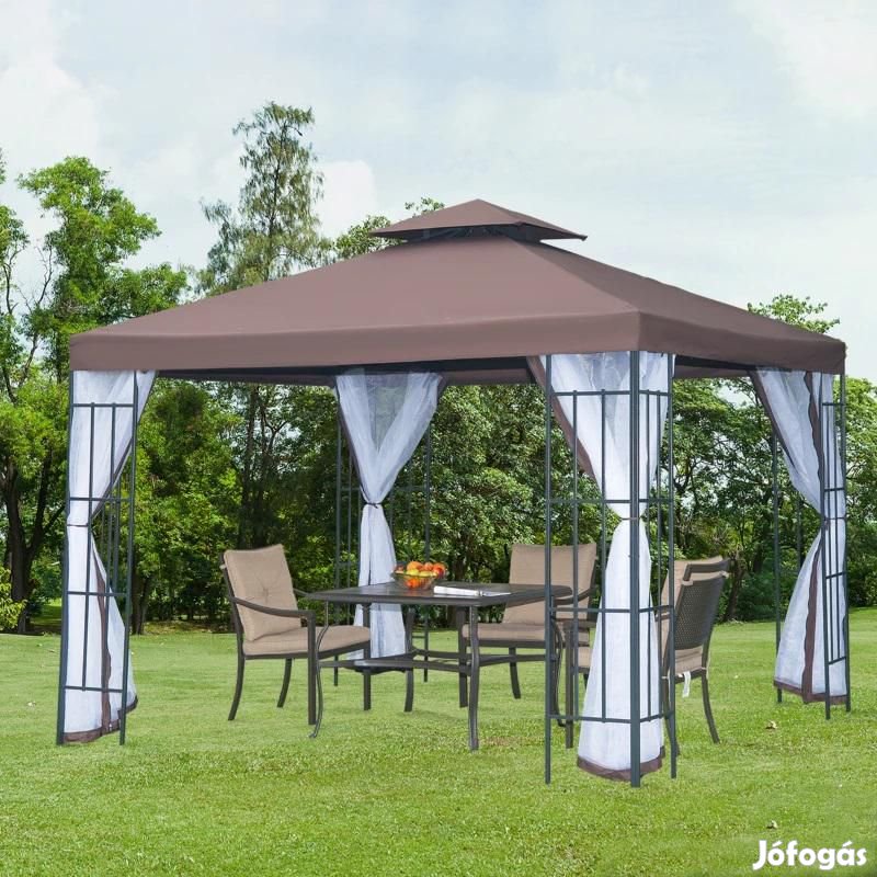 Luxus pavilon pergola 3x3 m szunyoghálóval barna