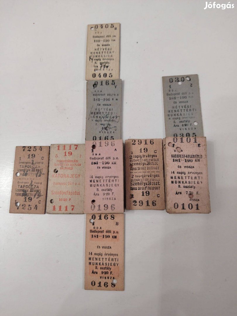 Lyukasztott jegyek, munkásjegyek, katonajegyekk